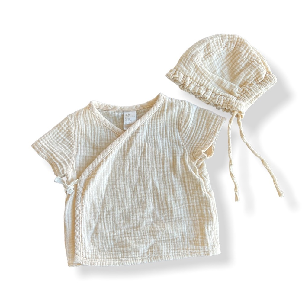 H&M Bundle of 2 Muslin Wrapover Shirt & Hat